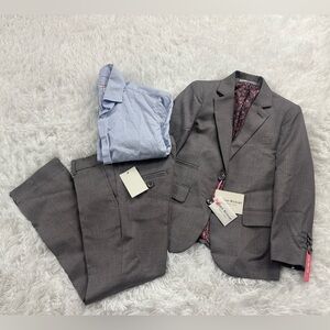 Boys Isaac Mizrahi Gray Suit with Blue Shirt Sz 6